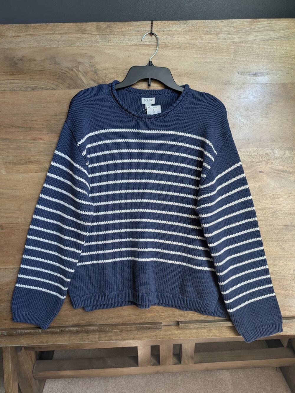 J.CREW Sweater Womens Large Navy Striped CC108 Knitted Long Sleeve Pullover